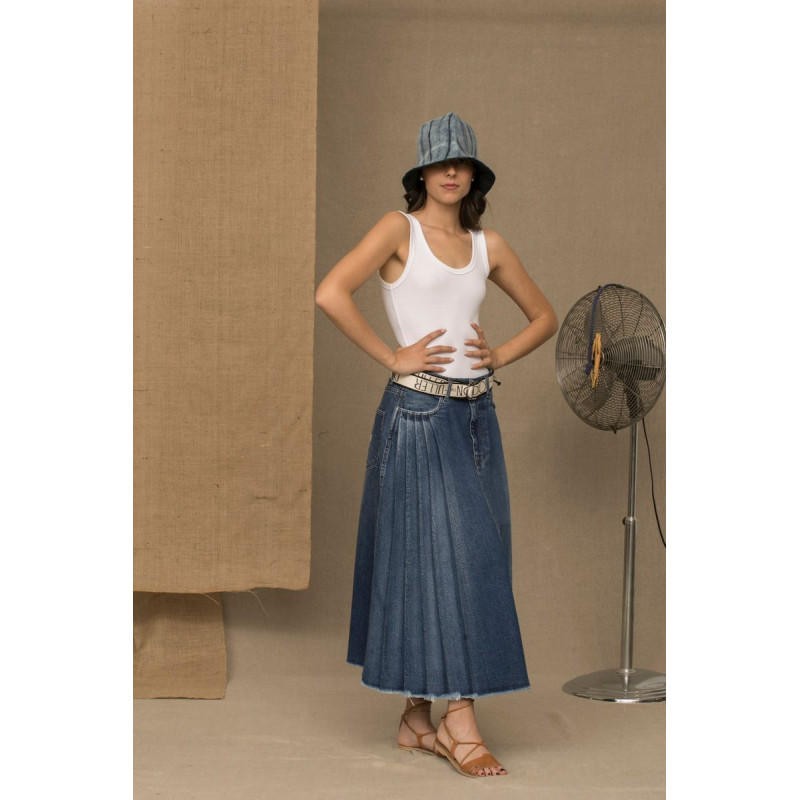 Chic blau denim Pleated Skirt