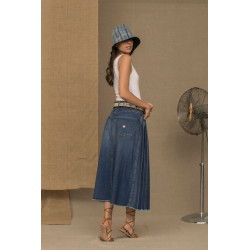 Chic blau denim Pleated Skirt