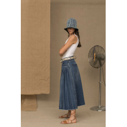 Chic blau denim Pleated Skirt