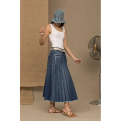 Chic blau denim Pleated Skirt