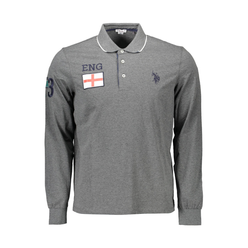 US POLO SHIRT LANGARM HERREN GRAU
